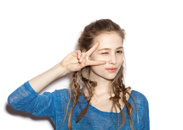 Portrait of teen girl beautiful cheerful enjoying — Stock Photo, Image