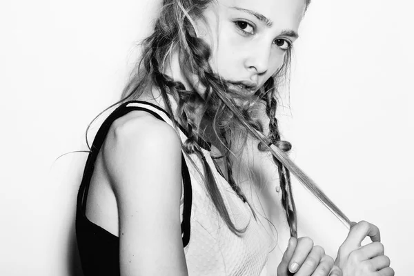 Closeup of Fashion girl hipster with pigtails — 스톡 사진