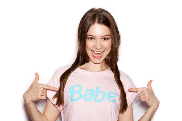 Smiling Woman with bright makeup and pigtails — Stock Photo, Image