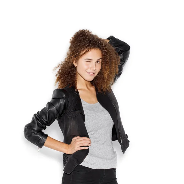 Portrait of beautiful young woman with afro hairstyle — Stock Photo, Image