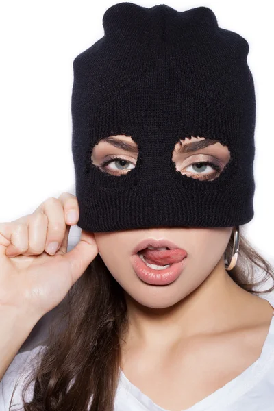 Menina sexy em balaclava - crime e violência — Fotografia de Stock