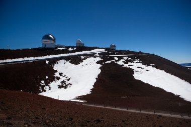Observatory domes at the peak of Mauna Kea volcano clipart