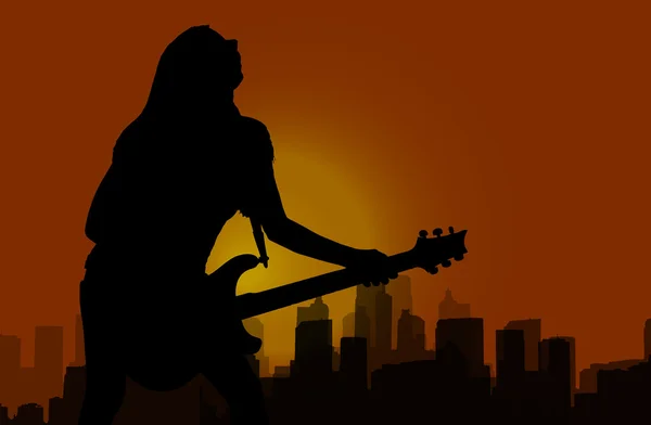 Chica con vector de guitarra eléctrica — Vector de stock