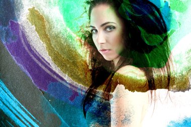 Soyut suluboya bir kız portresi