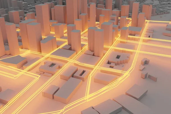 Framtida Koncept För Smarta Städer Urban Och Futuristisk Teknik Rendering — Stockfoto