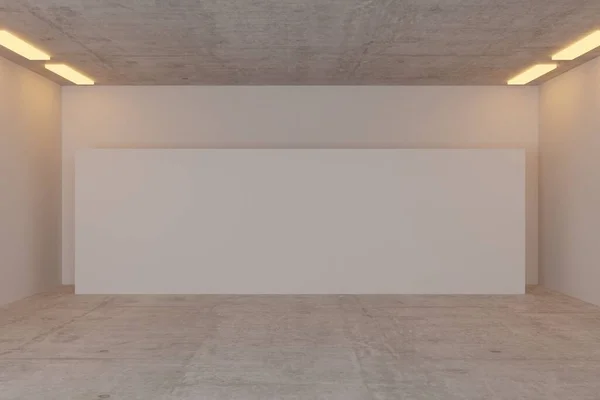 Moderní Makupy Galerie Marketing Interiérové Šablony Bílou Stěnou Betonovou Podlahou — Stock fotografie
