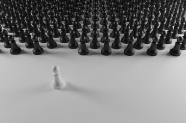 Satranç figürleri ve liderlikle iş adamı stratejisi kavramı. 3B görüntüleme