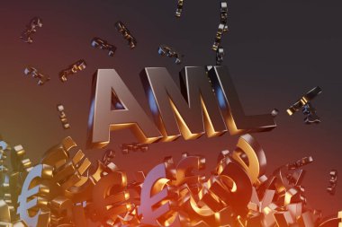 Para Aklamayla Mücadele Konsepti İş Kısaltması AML (Para Aklamayla Mücadele), 3D düzenleme