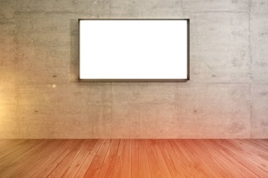 4K TV boş ekran, modern iç mekan, 3B görüntüleme