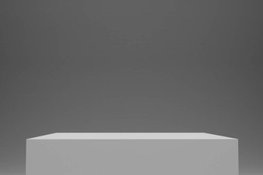 Boş küp ya da stüdyo geçmişi olan kare kutu podyumu. Yeni ürün için sahne gösterisi, promosyon satışı, afiş, sunum, fotokopi alanı. 3B görüntüleme