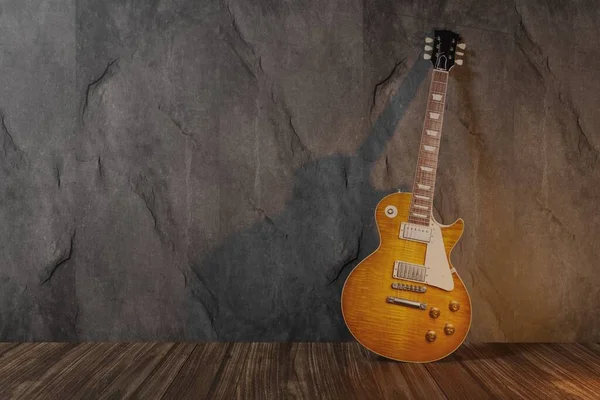 电吉他在空房间的概念 3D渲染 — 图库照片