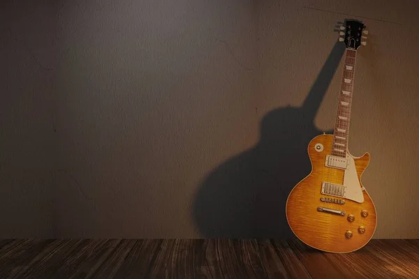 空の部屋のコンセプトでエレクトリックギター 3Dレンダリング — ストック写真