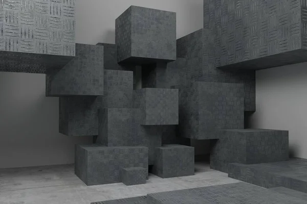 抽象的立方体现代室内设计 3D渲染 住宅概念 — 图库照片