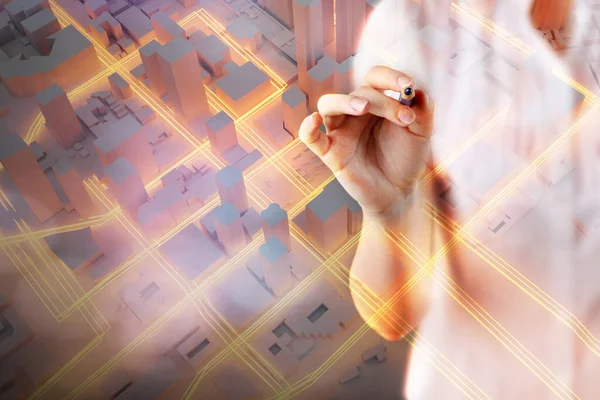 Zukunftskonzept Smart City Urbane Und Futuristische Technologieflusskonzepte Rendering — Stockfoto