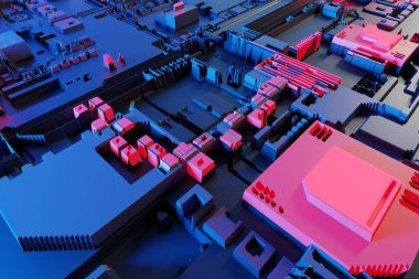 Devre kartı ya da anakart fütüristik sunucu kodu işleme geçmişi. Devre kartı ya da mikroçip fütüristik sunucu tasarımı olan teknoloji geçmişi. 3d oluşturma