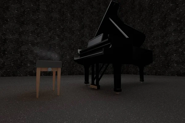 Black Grand Piano Сцене Концертного Зала — стоковое фото