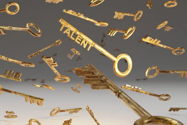 Strategieidee Konzeptgeschäft Goldene Schlüssel Mit Talentschild Rendering — Stockfoto