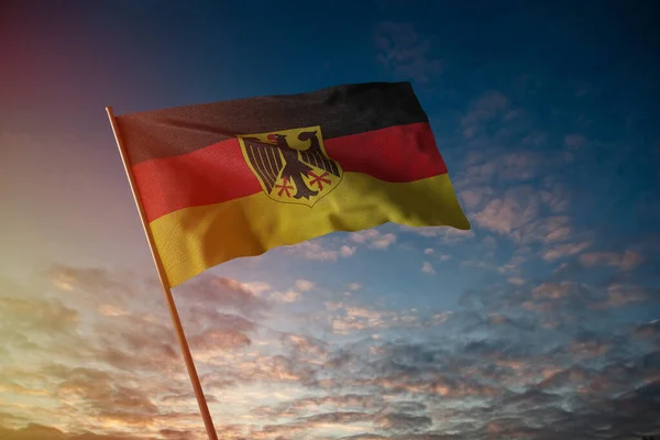Vlajka Německa Vlající Větru Vlajkovou Tyčí Zataženo Vykreslování — Stock fotografie
