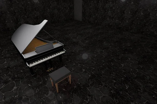 Black Grand Piano Scenie Sali Koncertowej — Zdjęcie stockowe