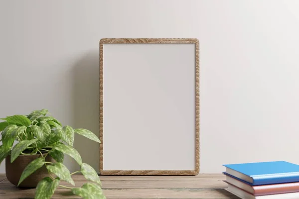 Empty Wooden Frame Space Inscription White Wall Wooden Frame Rendering — Stock Photo, Image