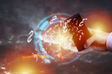 Meta ticareti teknik analiz kavramı. Cep telefonu kullanan adam