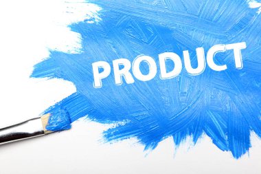 Fırça boyası. Mavi renkle başla. Sanat fırçasıyla iş görüşü kavramı