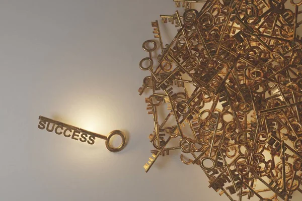 Biznes Koncepcyjny Strategii Złote Klucze Znakiem Sukcesu Renderowanie — Zdjęcie stockowe