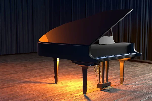 Grand Piano Het Podium Van Concertzaal Kleine Jazzclub Weergave — Stockfoto