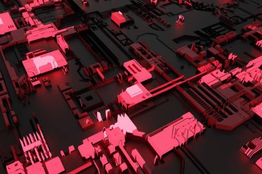 Devre kartı ya da anakart fütüristik sunucu kodu işleme geçmişi. Devre kartı ya da mikroçip fütüristik sunucu tasarımı olan teknoloji geçmişi. 3d oluşturma