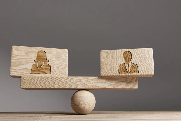 Man Woman Supply Demand Balance Concept Wooden Cube Block Words — Stock Photo, Image