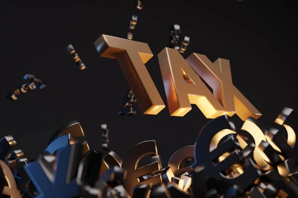 Money signs with acronym 'TAX' - 'Value Added Tax,  studio background. Business concept with copy space.