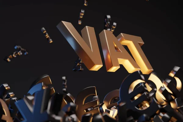 Money signs with acronym 'VAT' - 'Value Added Tax,  studio background. Business concept with copy space.