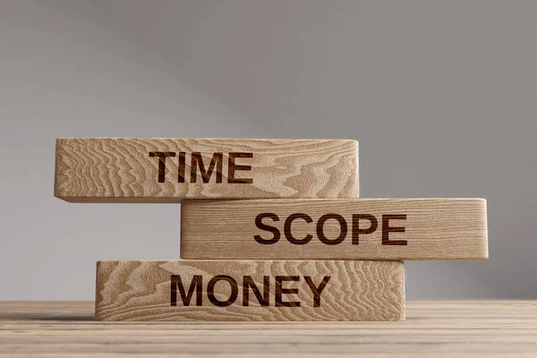 Time Scope Money Wooden Blocks Balance Concept Wooden Concept — Stockfoto