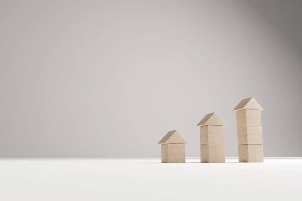 木製のキューブ 家の選択コンセプト 3Dレンダリングと不動産投資の概念 — ストック写真