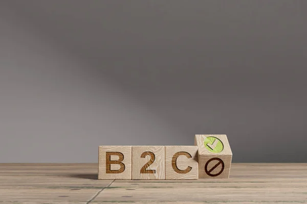 B2C という頭字語を持つ木製のキューブ 美しい木製のテーブル スタジオの背景に 顧客へのビジネス コピースペース付きビジネスコンセプト — ストック写真