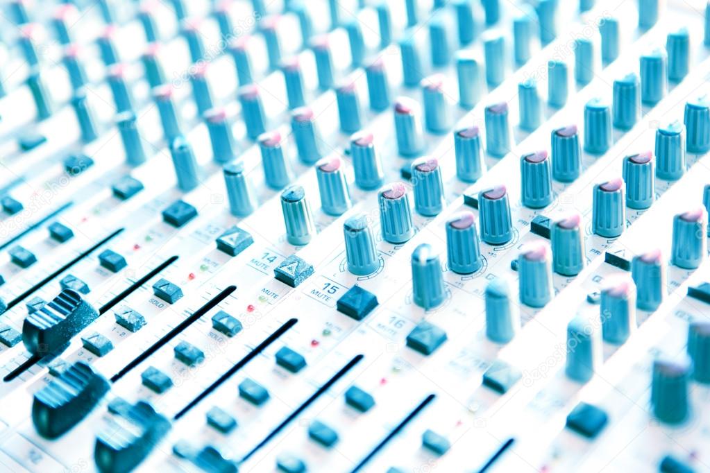 Audio mixing console closeup