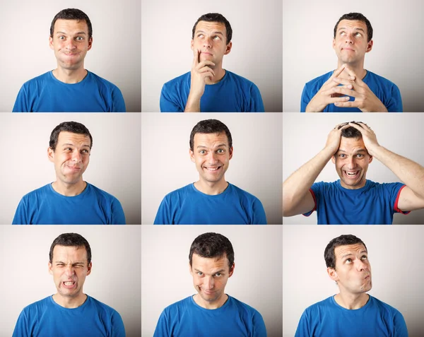 Composition of young man expressing different emotions — Stock Photo, Image