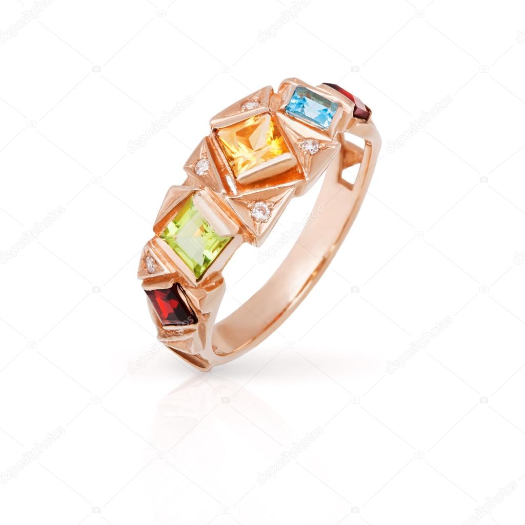Gold ring with precious stones