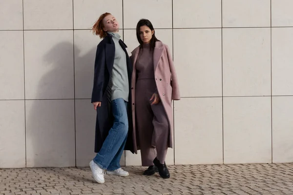 Dos Hermosas Chicas Ropa Primavera Moda Están Caminando Calle —  Fotos de Stock