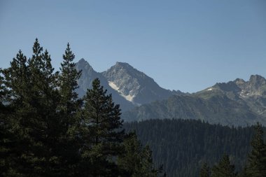 high mountains with snow-capped peaks in summer