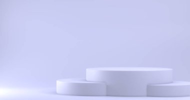 Boş alanı olan minimalist bir vitrin. Sergi ürünleri için boş podyum. 3B görüntüleme.