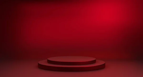 Boş alanı olan minimalist bir vitrin. Sergi ürünleri için boş podyum. 3B görüntüleme.