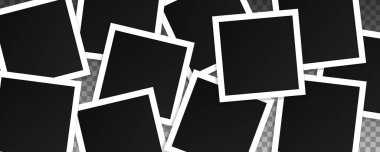 Bir dizi kare vektör fotoğraf çerçevesi. Şeffaf arkaplanda izole edilmiş gerçekçi çerçevelerin kolajı. Şablon tasarımı.