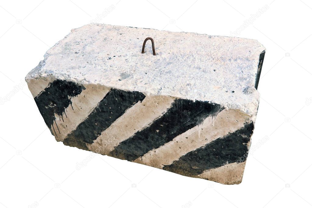 Concrete foundation block with metal lug isolated on white background