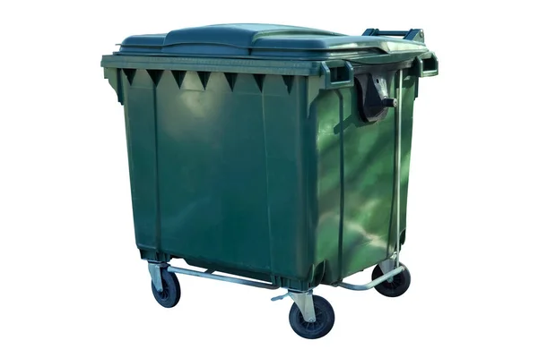 stock image Green plastic trash recycling container isolate on a white background.