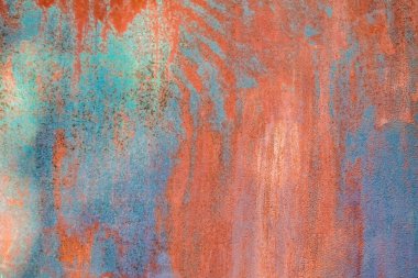 Eski metal boya dokusu. Kırmızı boyalı arka plan. Pas ile boyanmış yüzey.