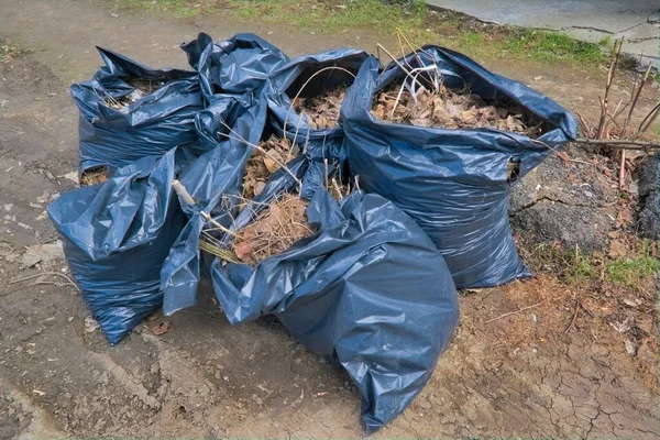 Svarta Plastpåsar Soppåsarna Bakgrund — Stockfoto