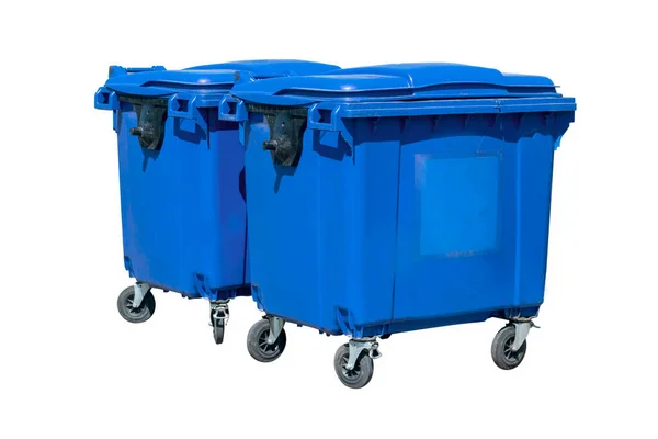 Recipiente Reciclagem Azul Isolado Fundo Branco Close — Fotografia de Stock