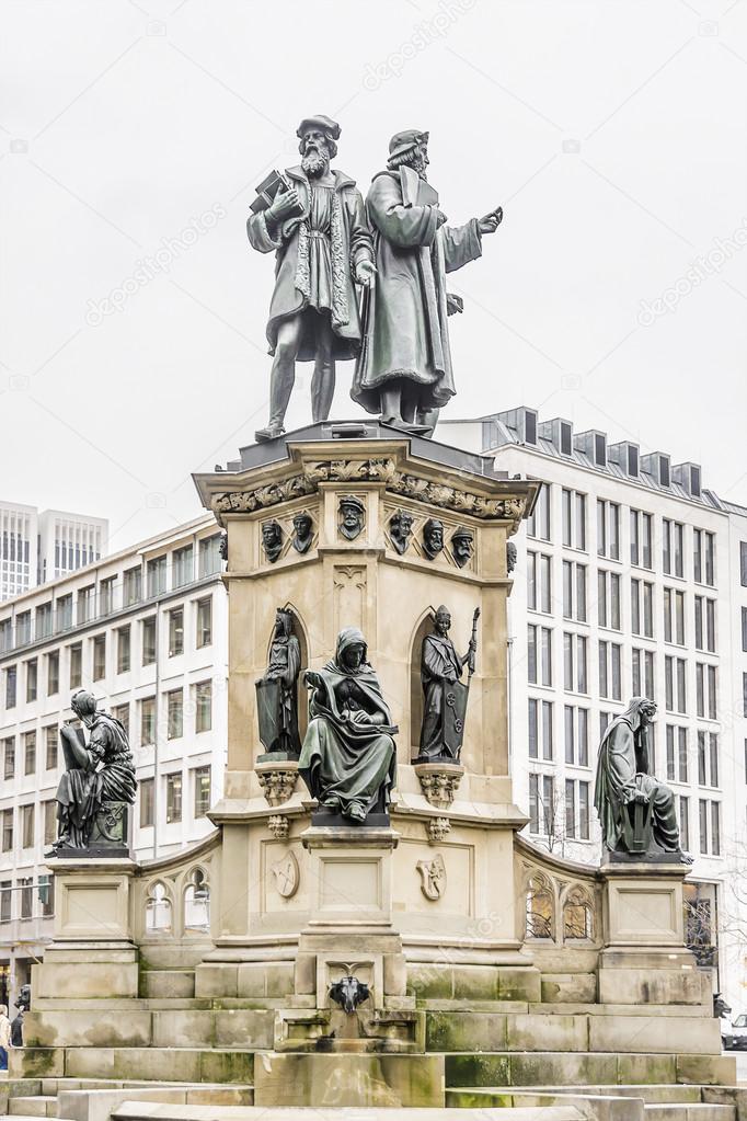 Johannes Gutenberg monument elements, Frankfurt am Main, Germany.