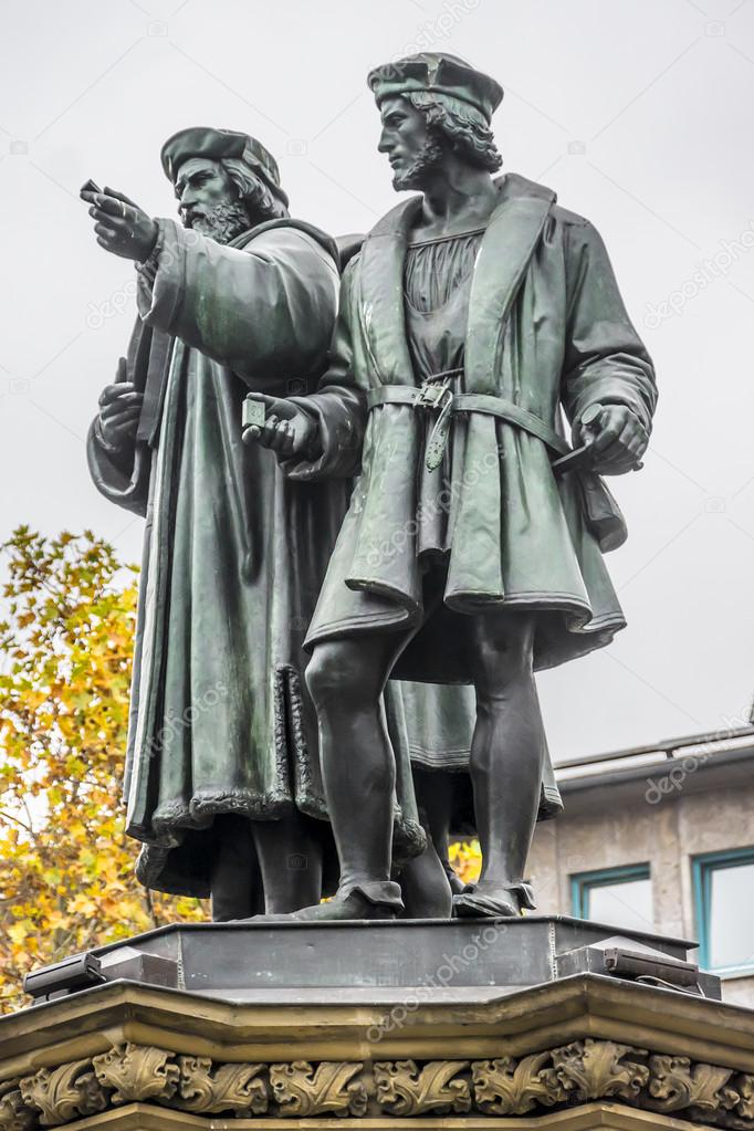 Johannes Gutenberg monument elements, Frankfurt am Main, Germany.